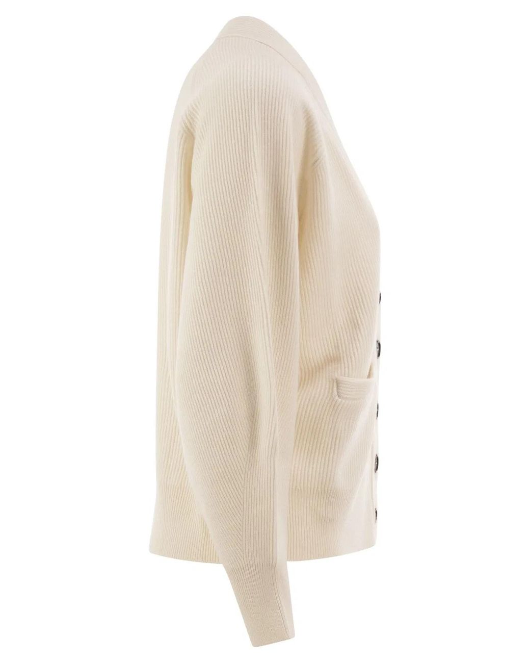Brunello Cucinelli Natural Ribbed Cashmere V-Neck Cardigan