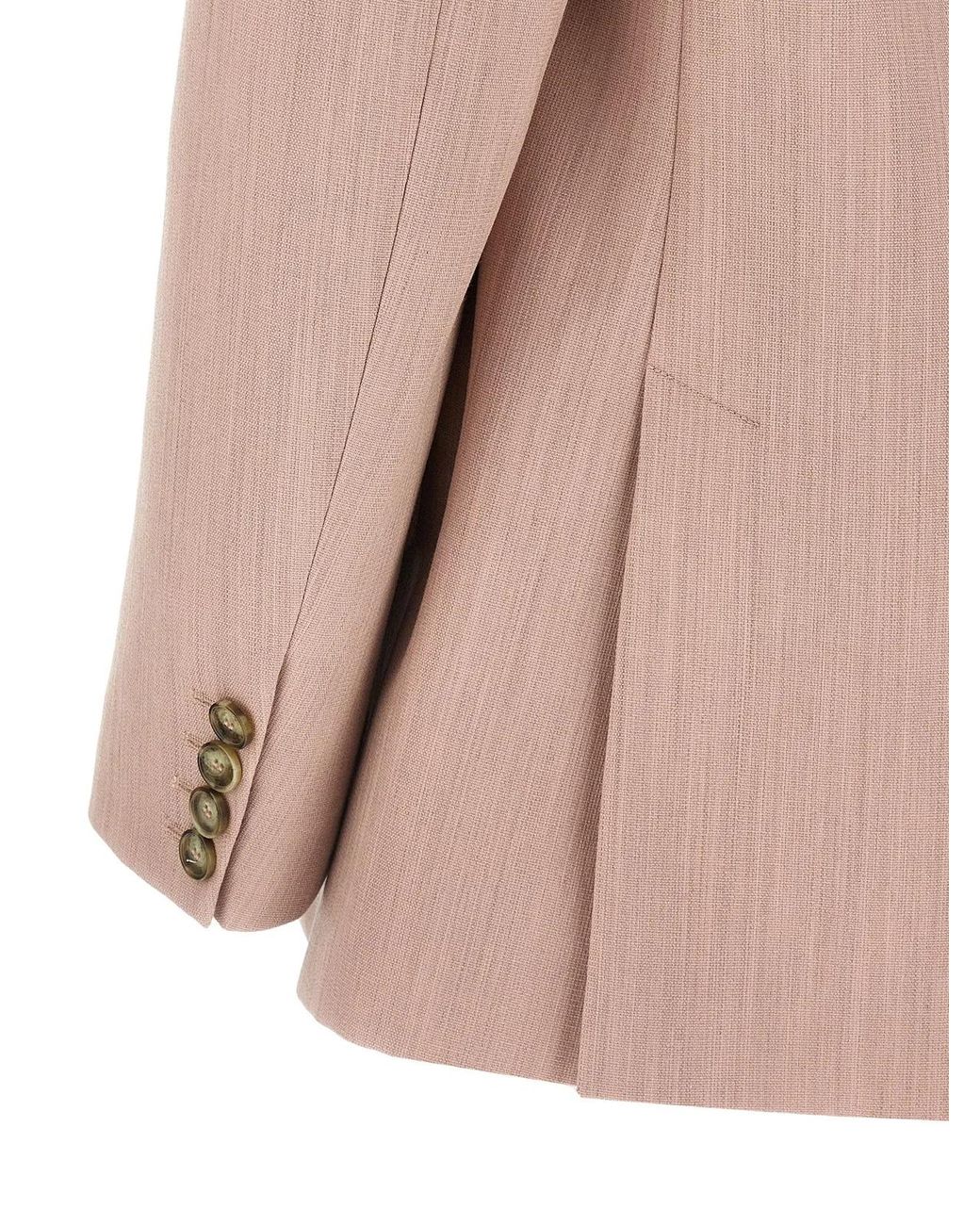 Stella McCartney Natural Double-Breasted Wool Blazer With Peak Lapels