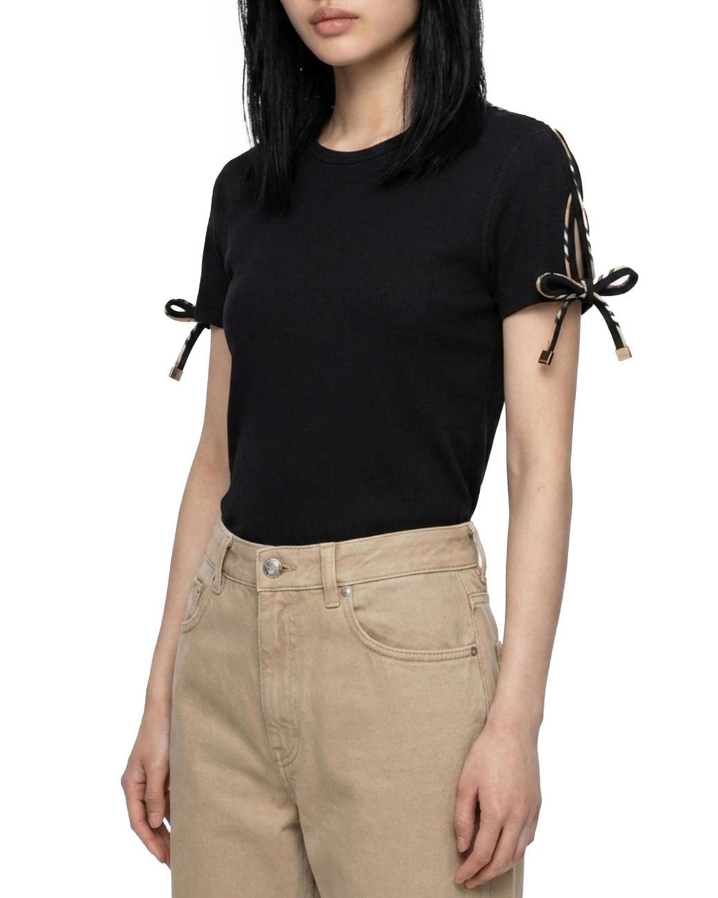 Burberry Black Cotton Lace-Detail T-Shirt