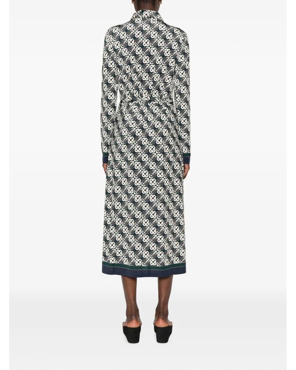 Casablanca White Monogram-Print Long-Sleeve Midi Dress