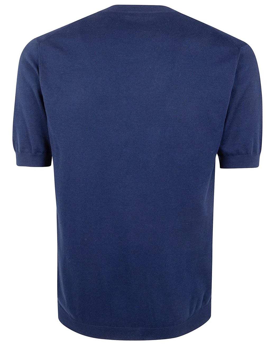 Barba Napoli Blue Embroidered Fancy Round Neck Sweater for men