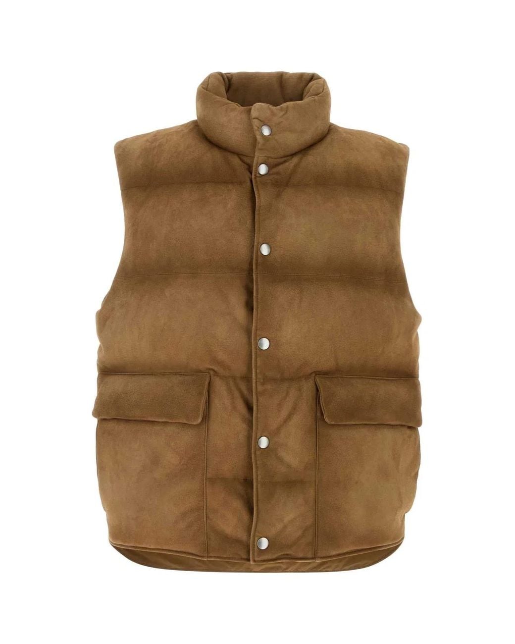 Prada Brown Solid Sleeveless Jacket