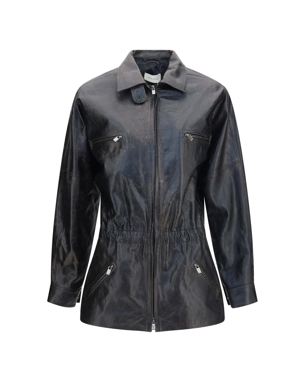 Magda Butrym Gray Vintage Leather Jacket With Drawstring Sheep