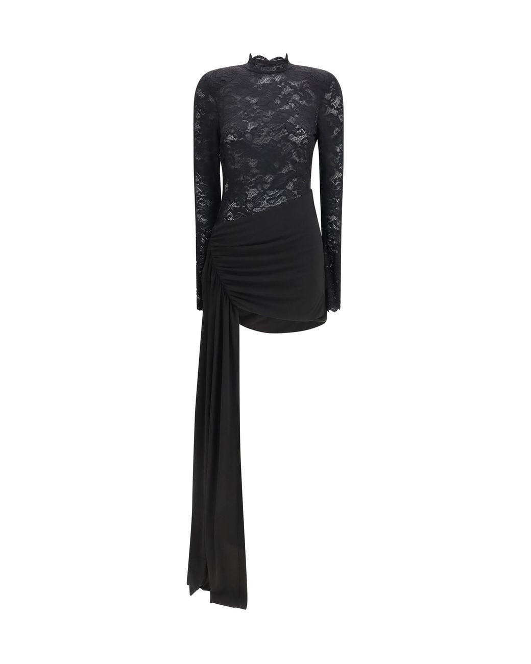Nissa Black Low-Back Mini Lace Dress