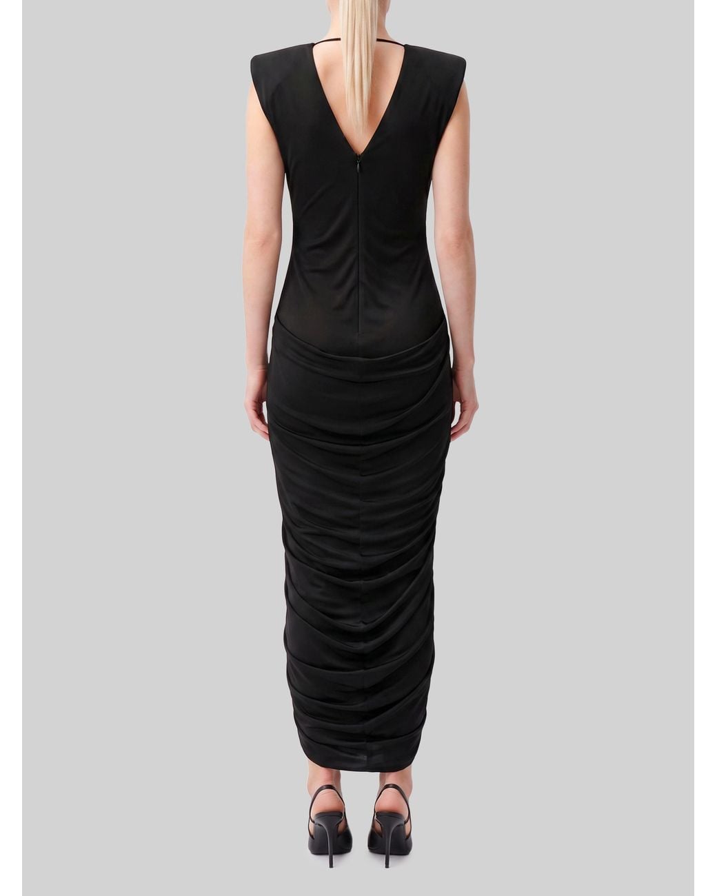Versace Black V-Neck Gathered Maxi Dress