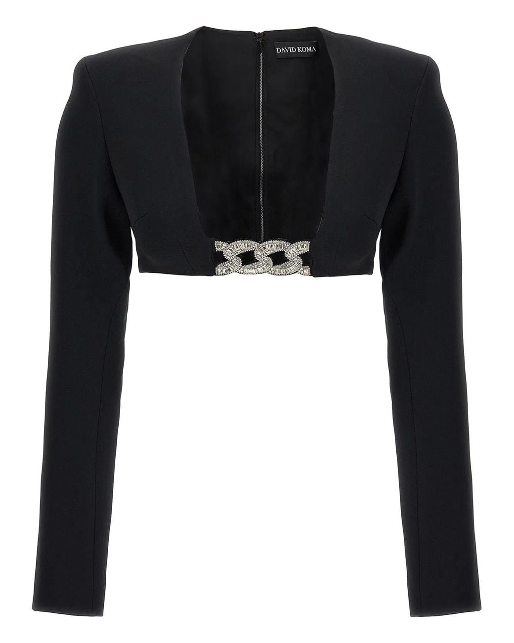 David Koma Black 3D Crystsal Chain And Square Neck' Top