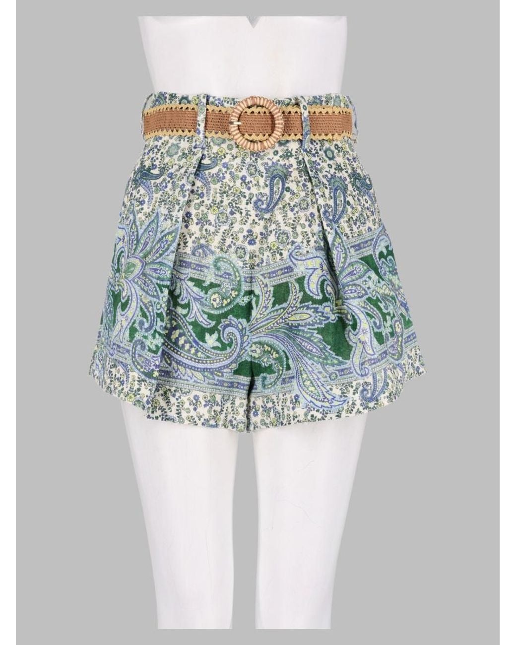 Zimmermann Green Paisley Ottie Tuck Shorts