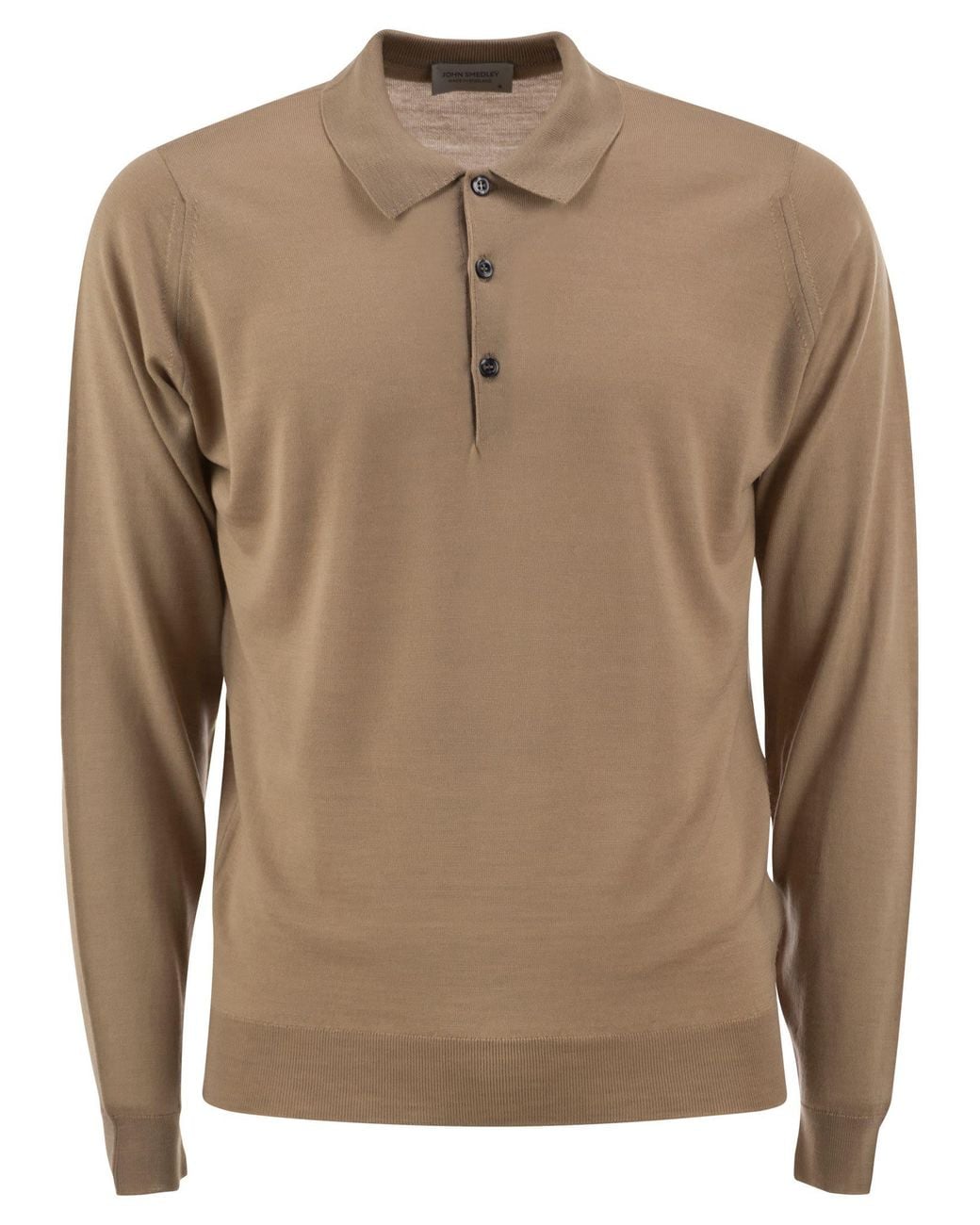 John Smedley Brown Long-Sleeved Merino Wool Polo Shirt for men