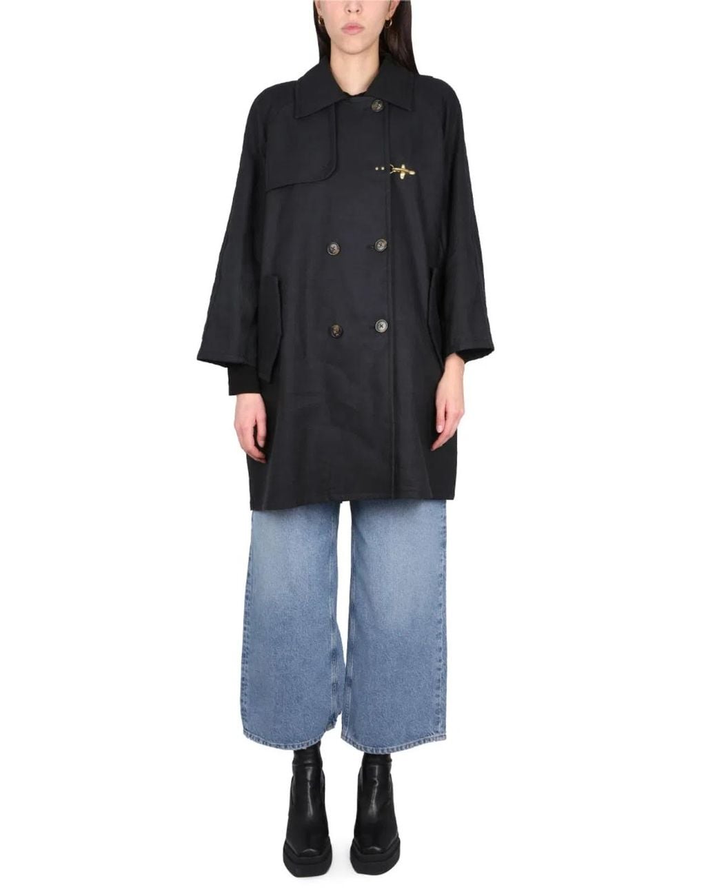 Fay Black Double-Breasted Trench Coat