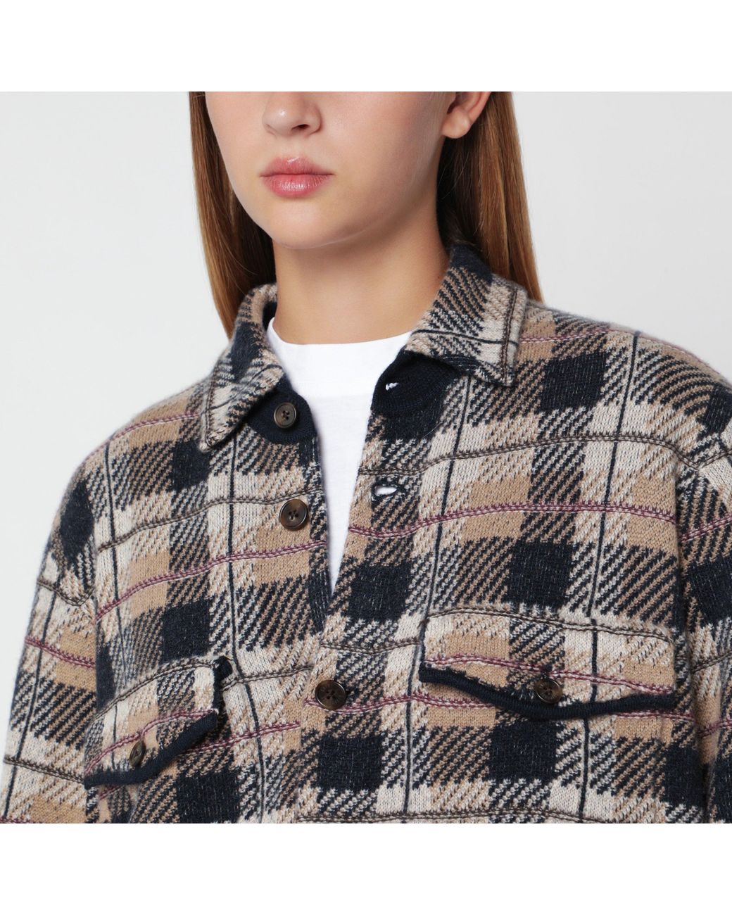 Guest In Residence Gray Camel-Colored Plaid Work Checkered Shirt
