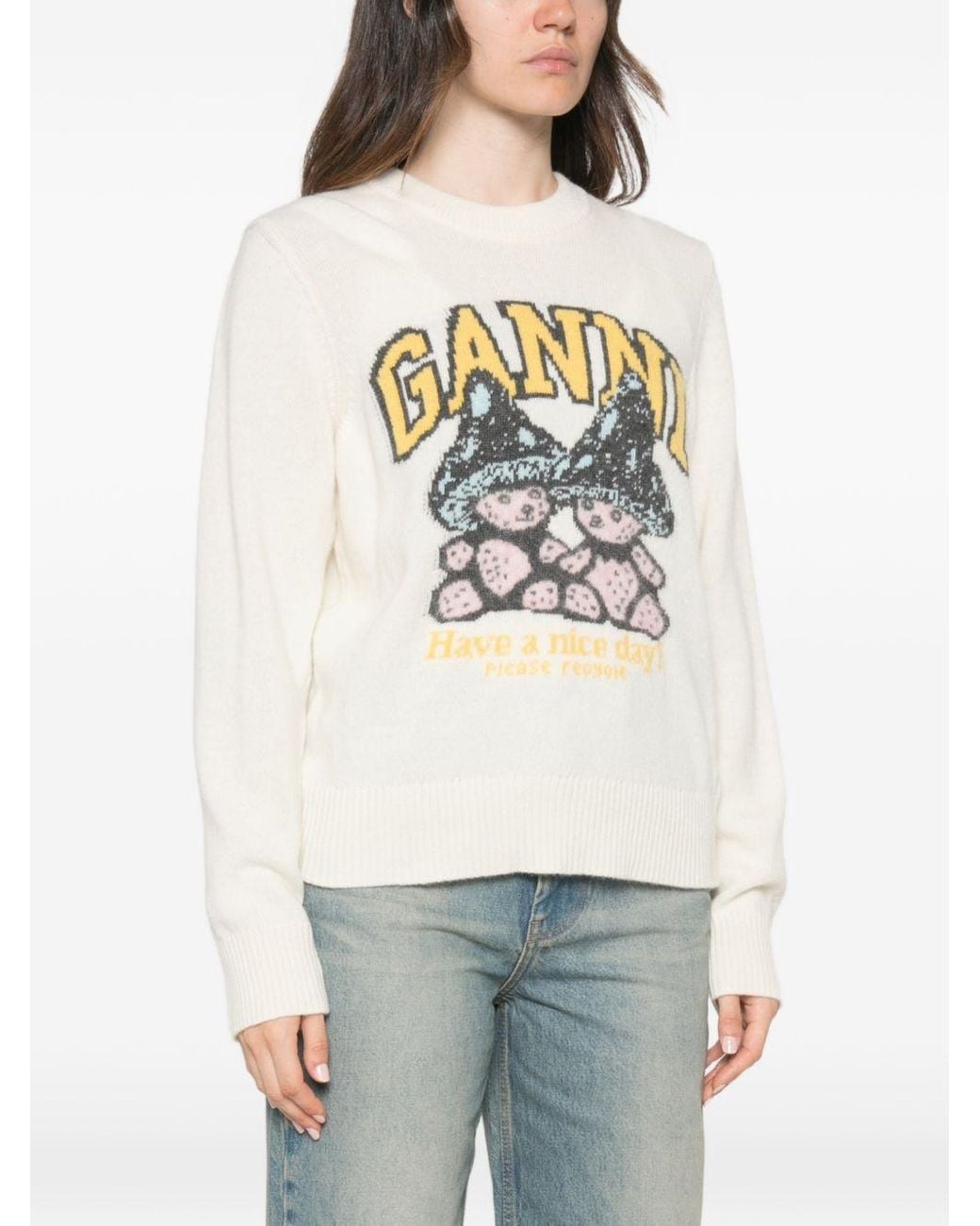 Ganni White Wool Sweater