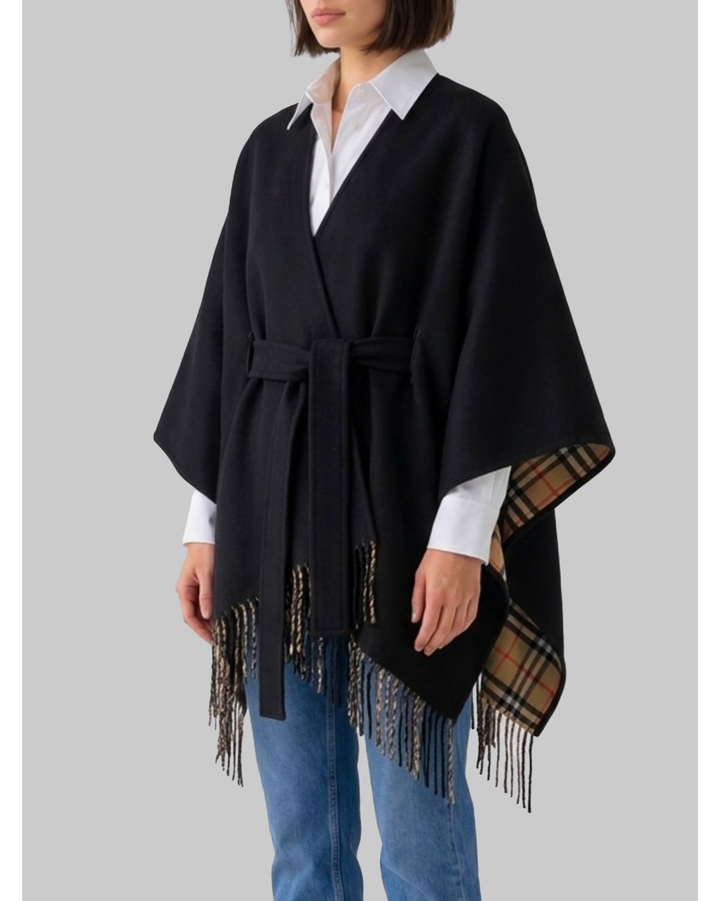 Burberry Black Tay Cape With Fringe