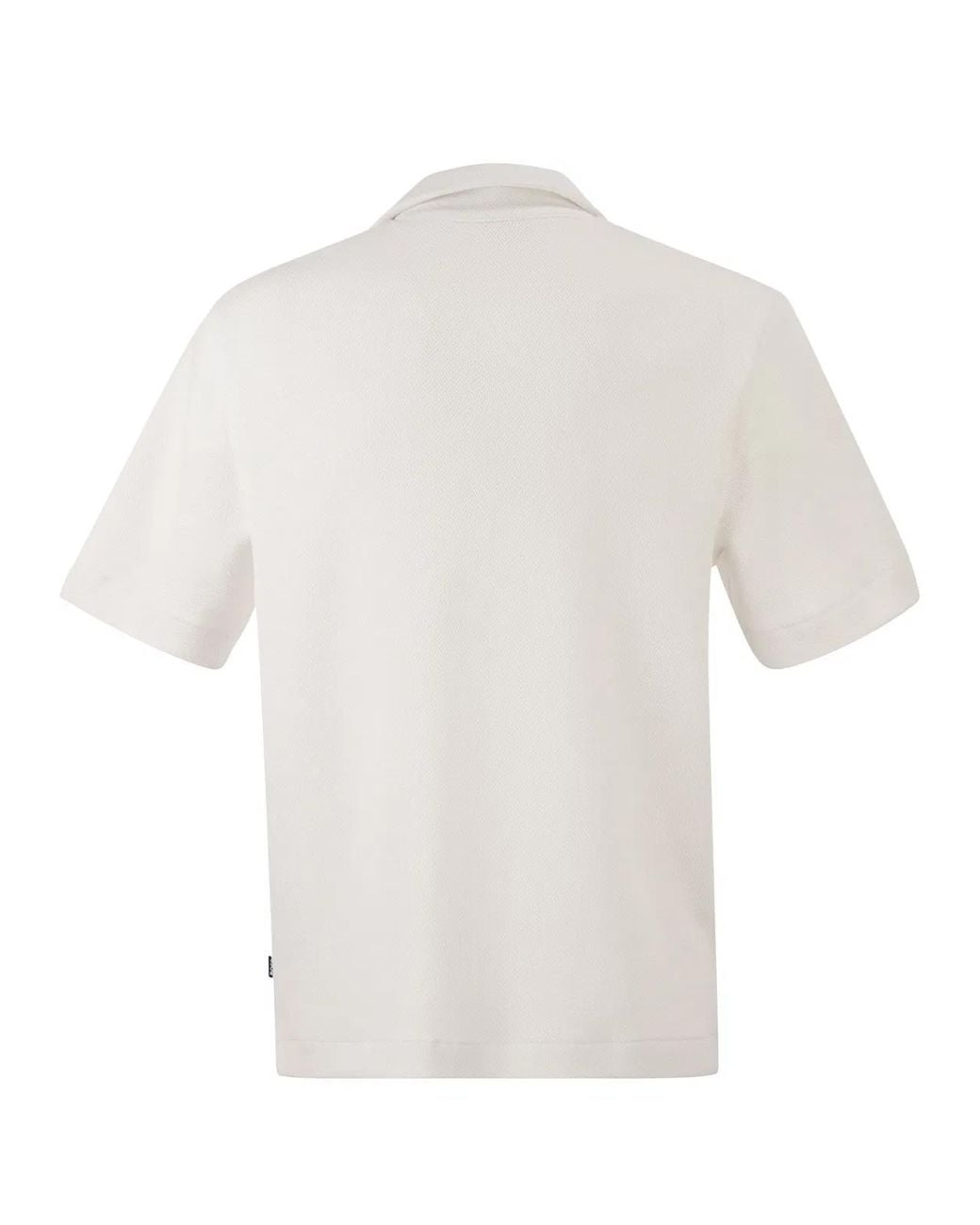 Boss White Textured Cotton Polo Shirt With Open Collar for men