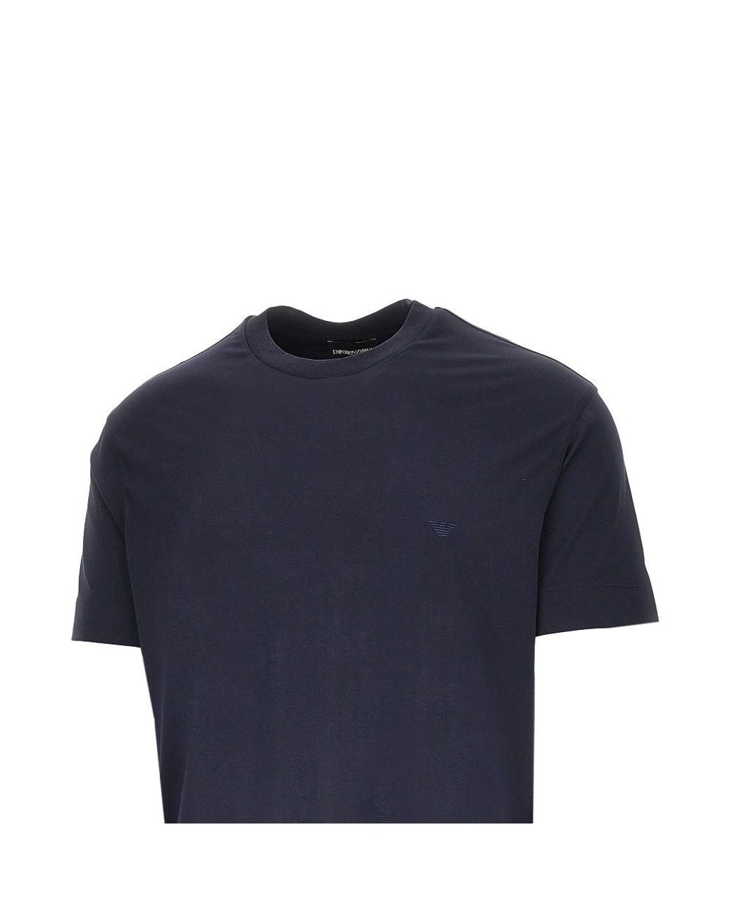 Emporio Armani Blue Stretch Jersey T-Shirt With Eagle Embroidery for men
