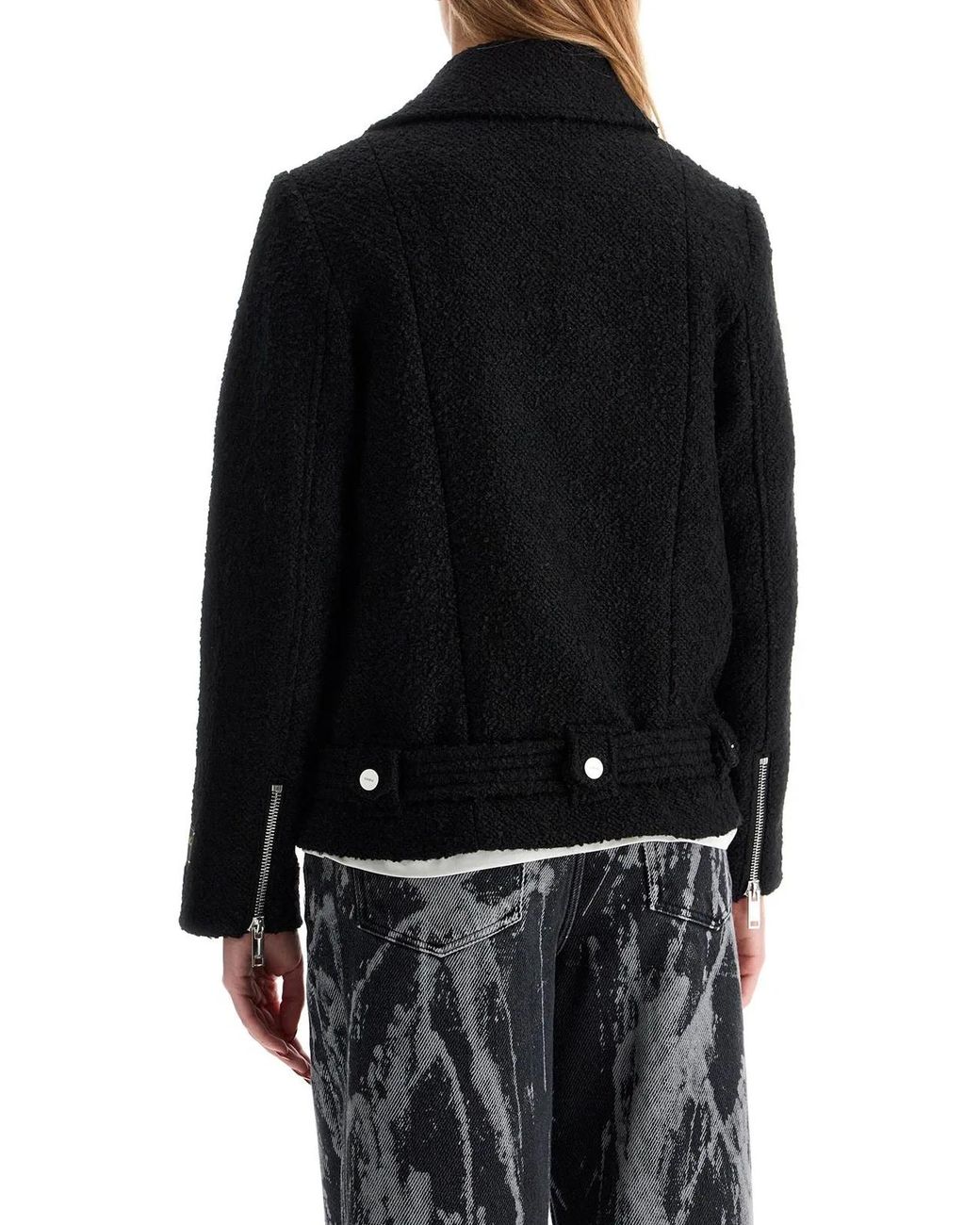 Ganni Black Boucle Wool Biker Jacket