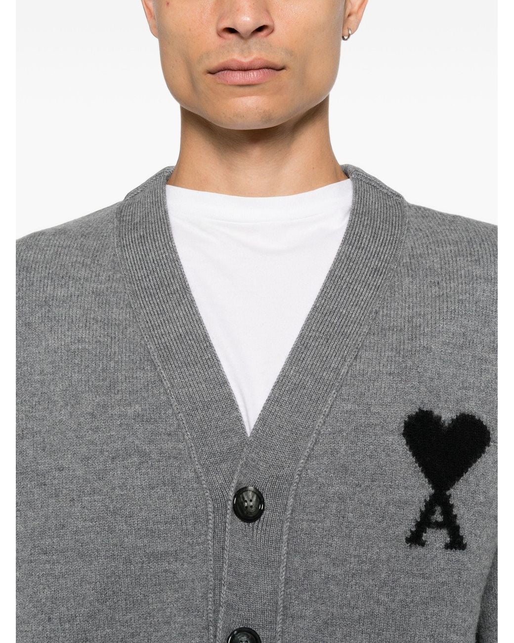 AMI Gray V Neck Cardigan Adc for men