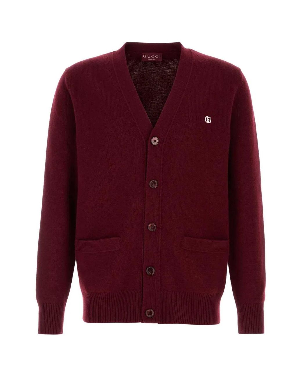 Gucci Red Cashmere Wool Cardigan With Embroidery for men