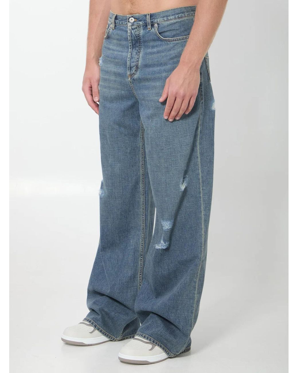 Dior Blue Wide Jeans With Aged Details for men