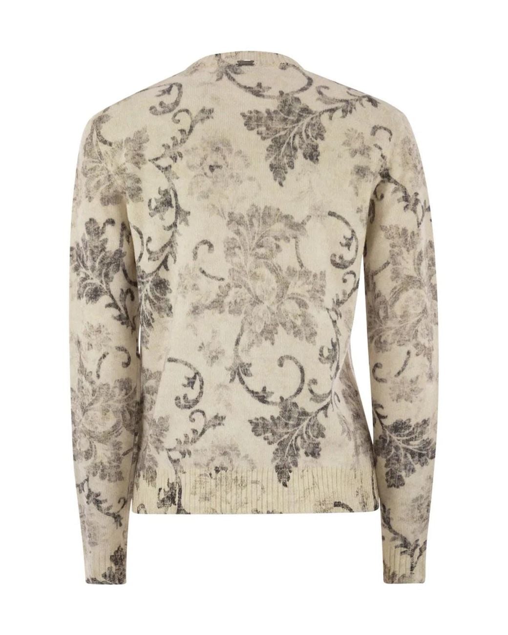 Herno Natural Wool Jumper With Floral Pattern