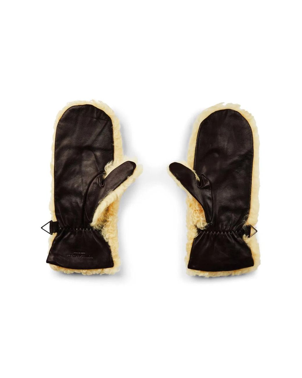 Bottega Veneta Yellow Teddy Shearling And Leather Logo Gloves