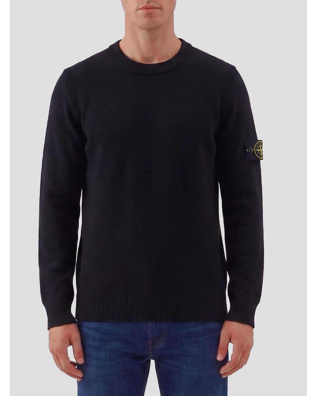 Stone Island Blue Crew-Neck Jumper With Reverse Stitch Details for men