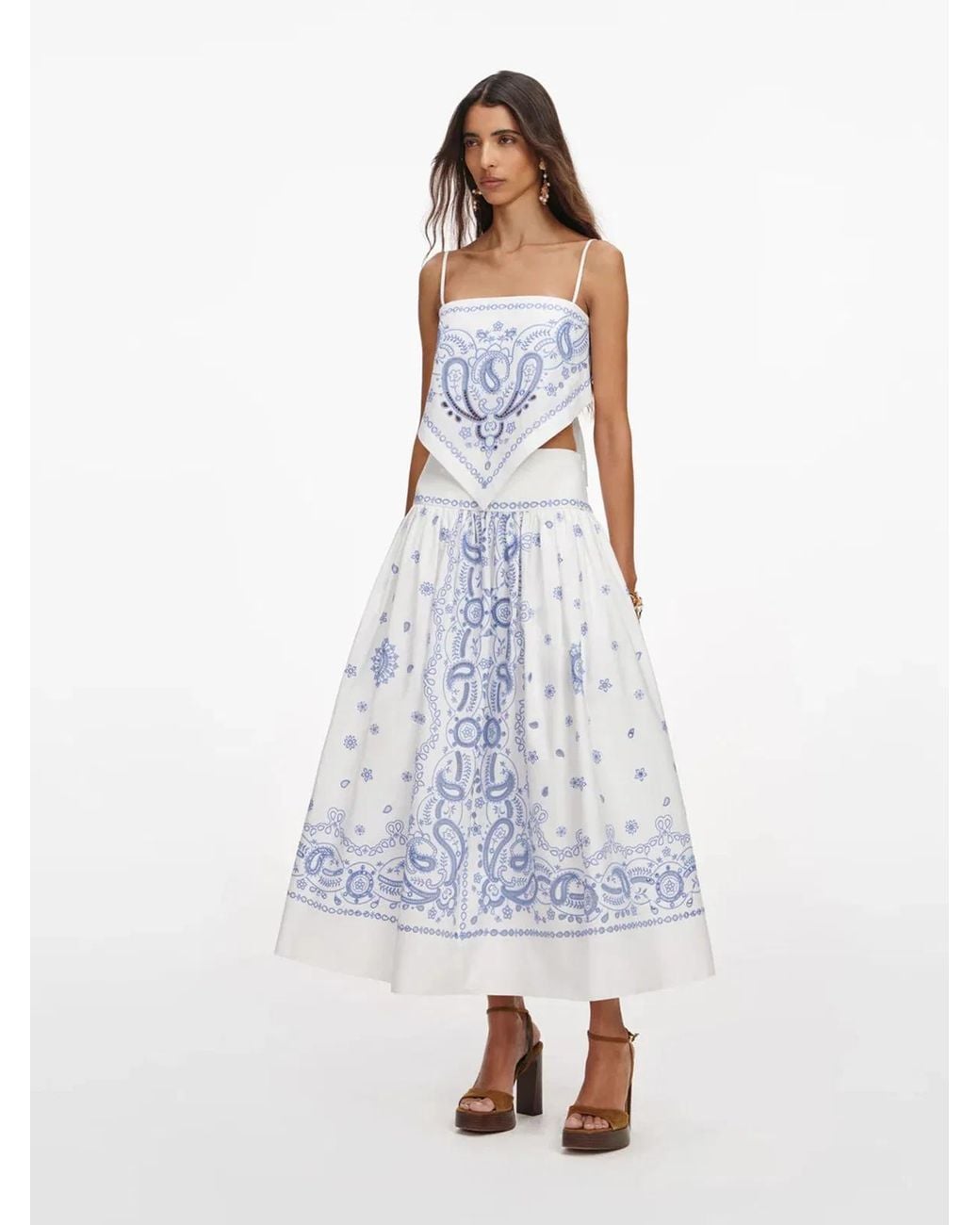 Self-Portrait White Embroidered Midi Skirt