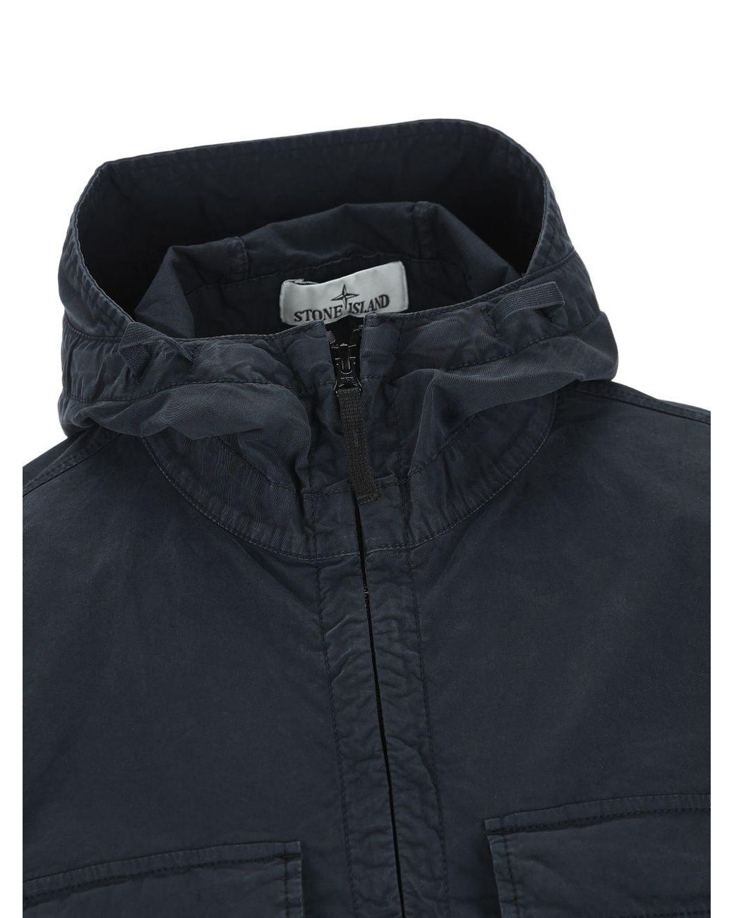 Stone Island Blue Jacket With Hood And Drip Guard for men