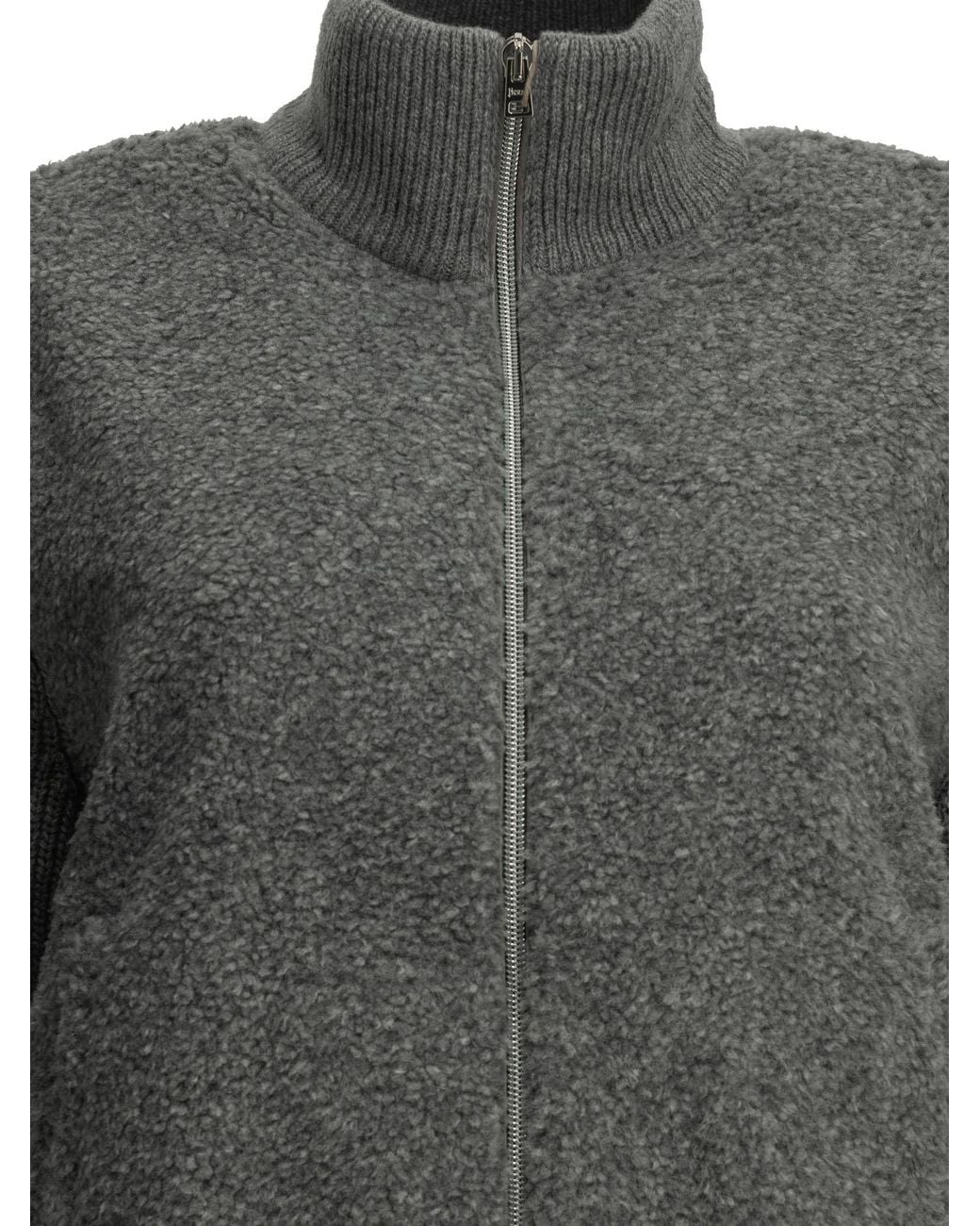 Herno Gray Pure Wool Zip-Up Sweater
