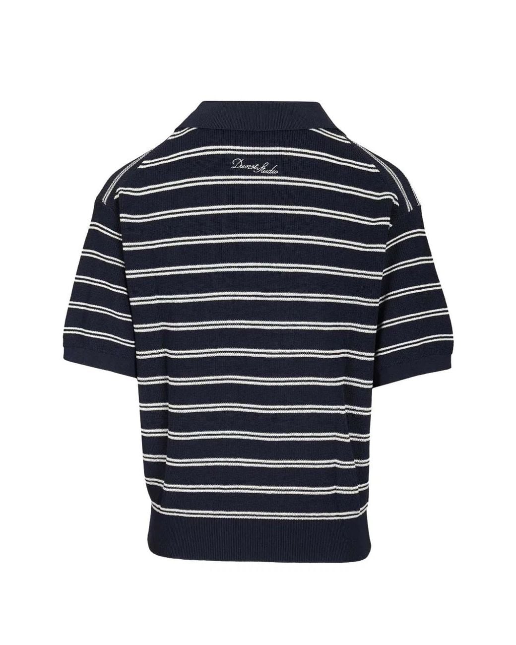 DUNST Blue Cotton Blend Striped Polo Shirt