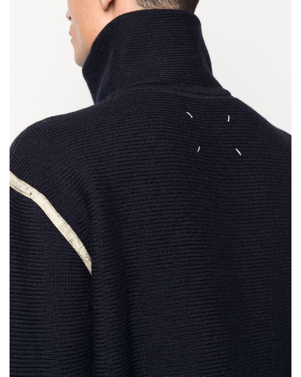 Maison Margiela Blue Elbow-Patch Quarter-Zip Sweater for men