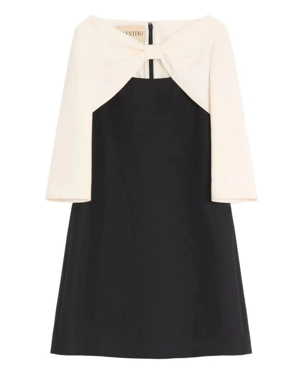 Valentino Garavani Black Crepe Couture Short Dress With Bow And Contrasting Sleeves