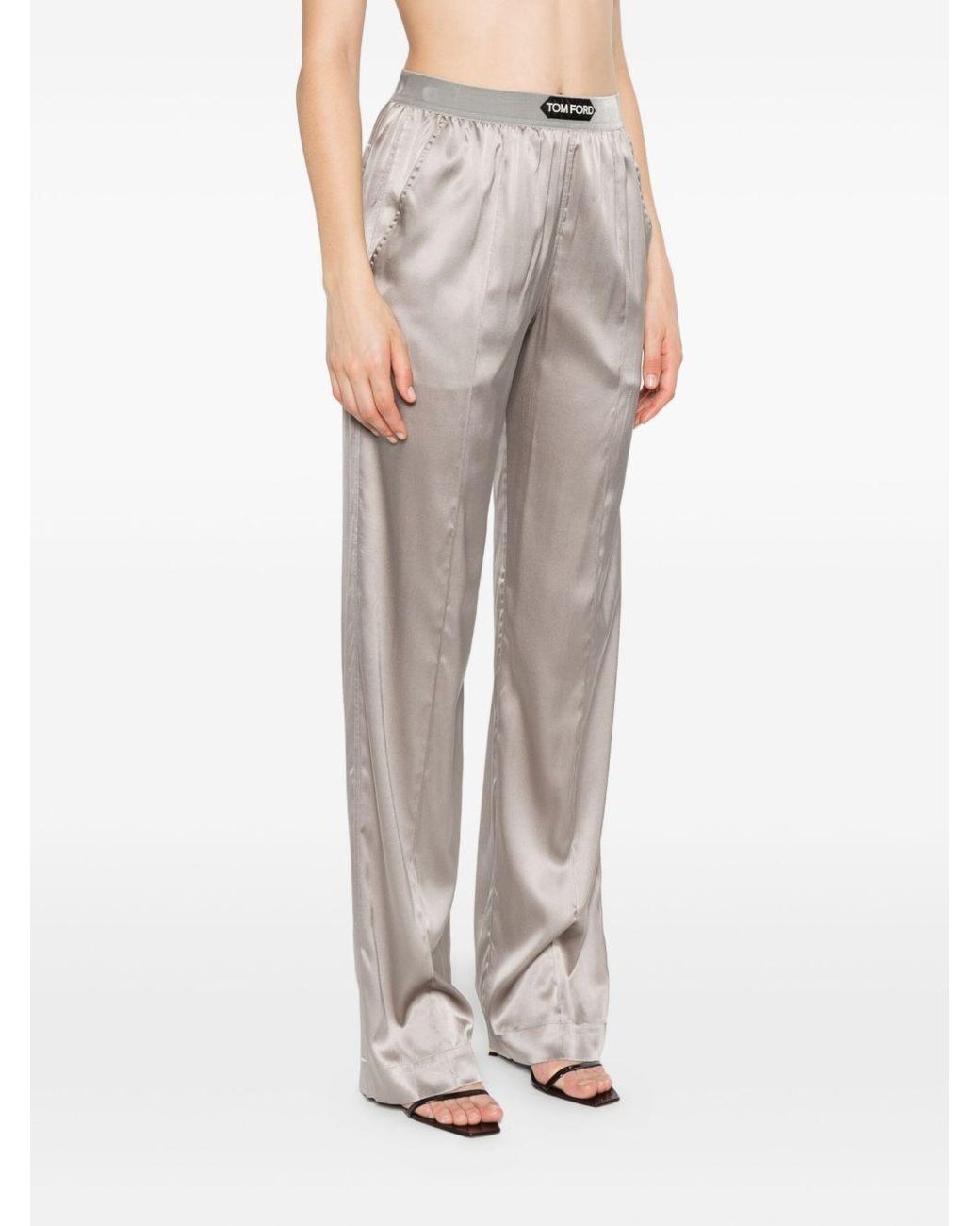 Tom Ford White Wide-Leg Trousers With Satin Finish