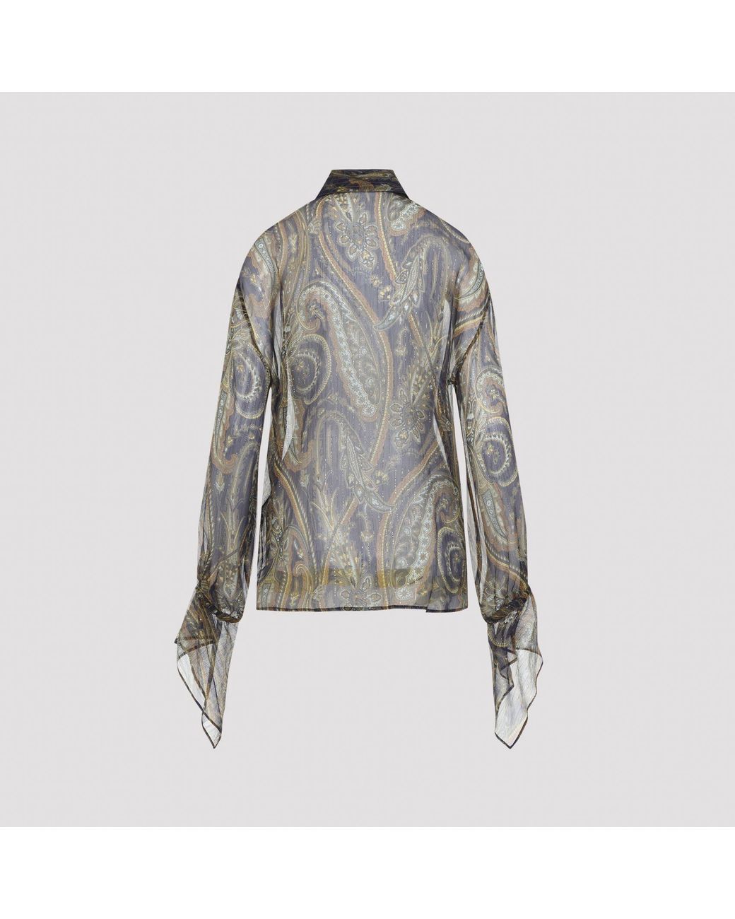 Etro Gray Lurex Pinstriped Paisley Silk Shirt