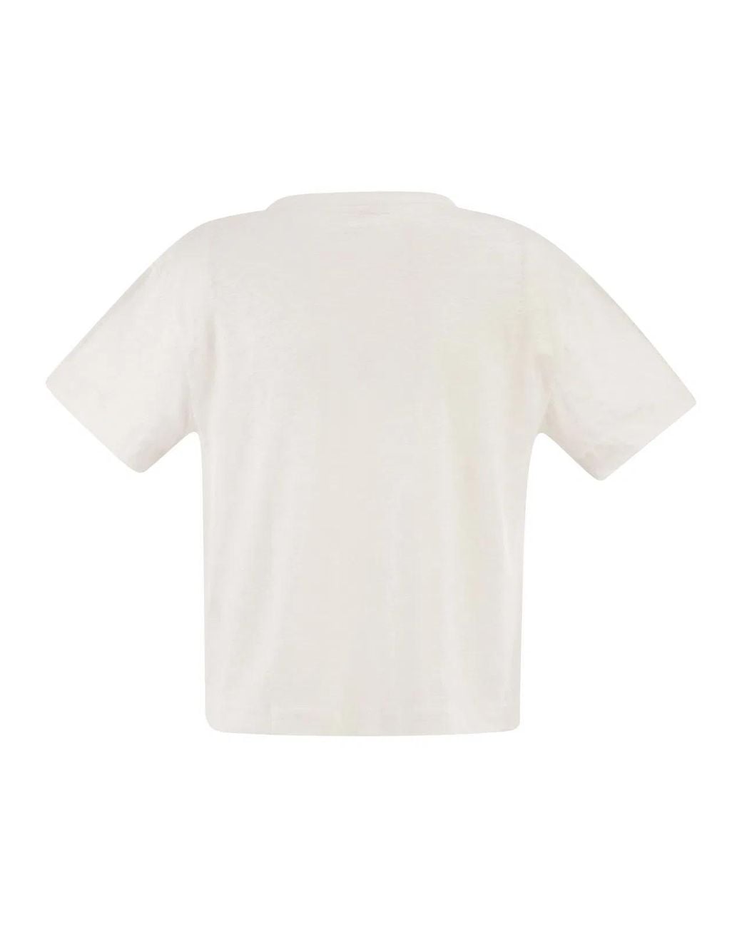 Majestic White Stretch Linen T-Shirt With V-Neck