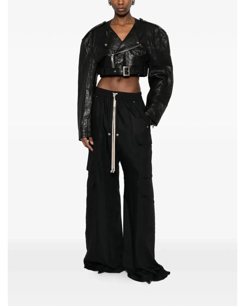 Rick Owens Black Reimagined Leather Jacket With Adjustable Belt