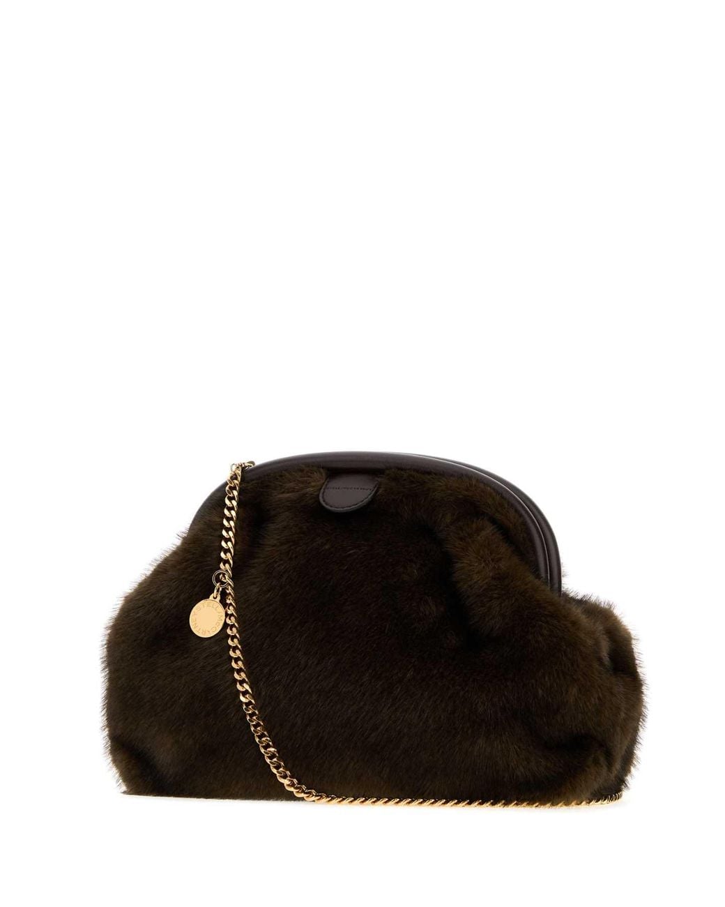 Stella McCartney Black Soft Plush Falabella Clutch With Chain