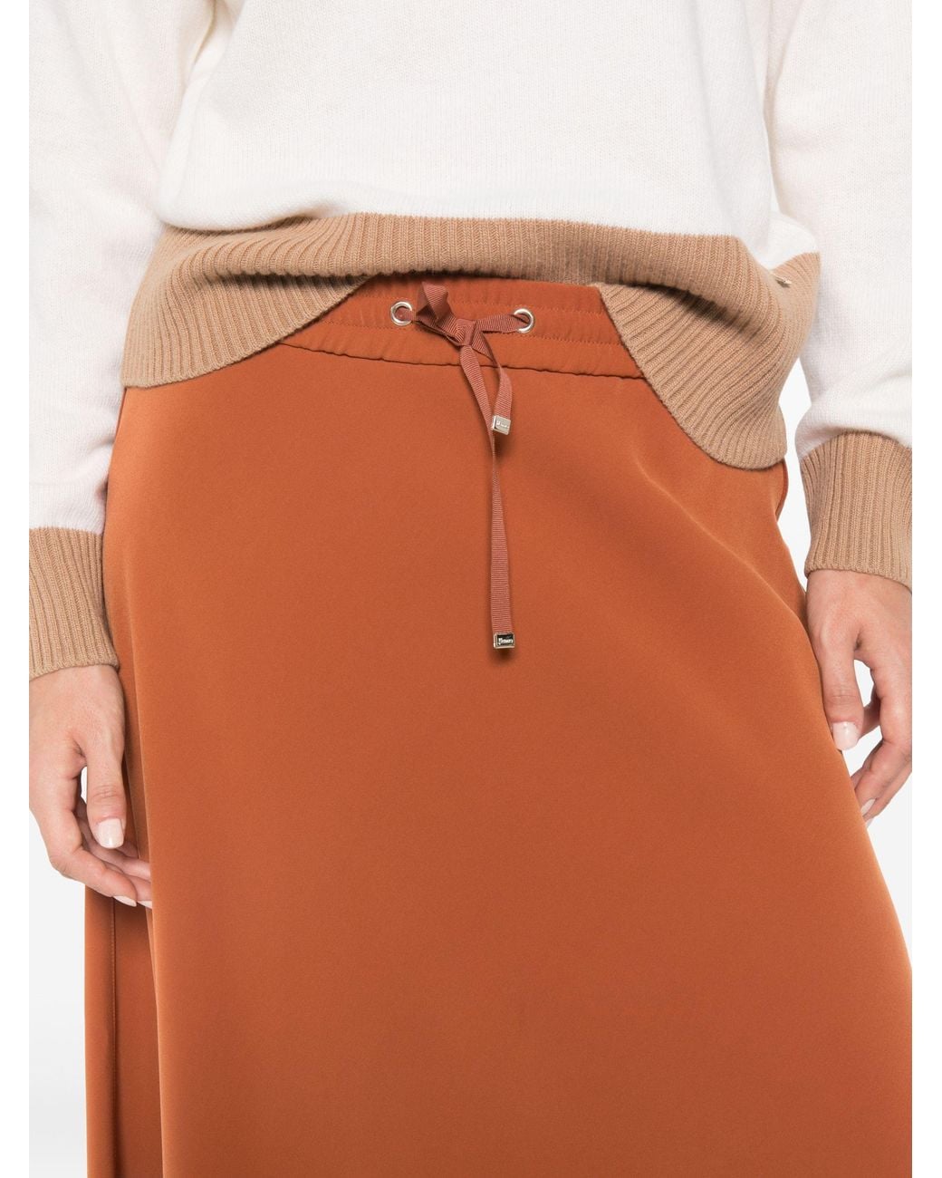 Herno Brown Drawstring-Fastening Maxi A-Line Skirt