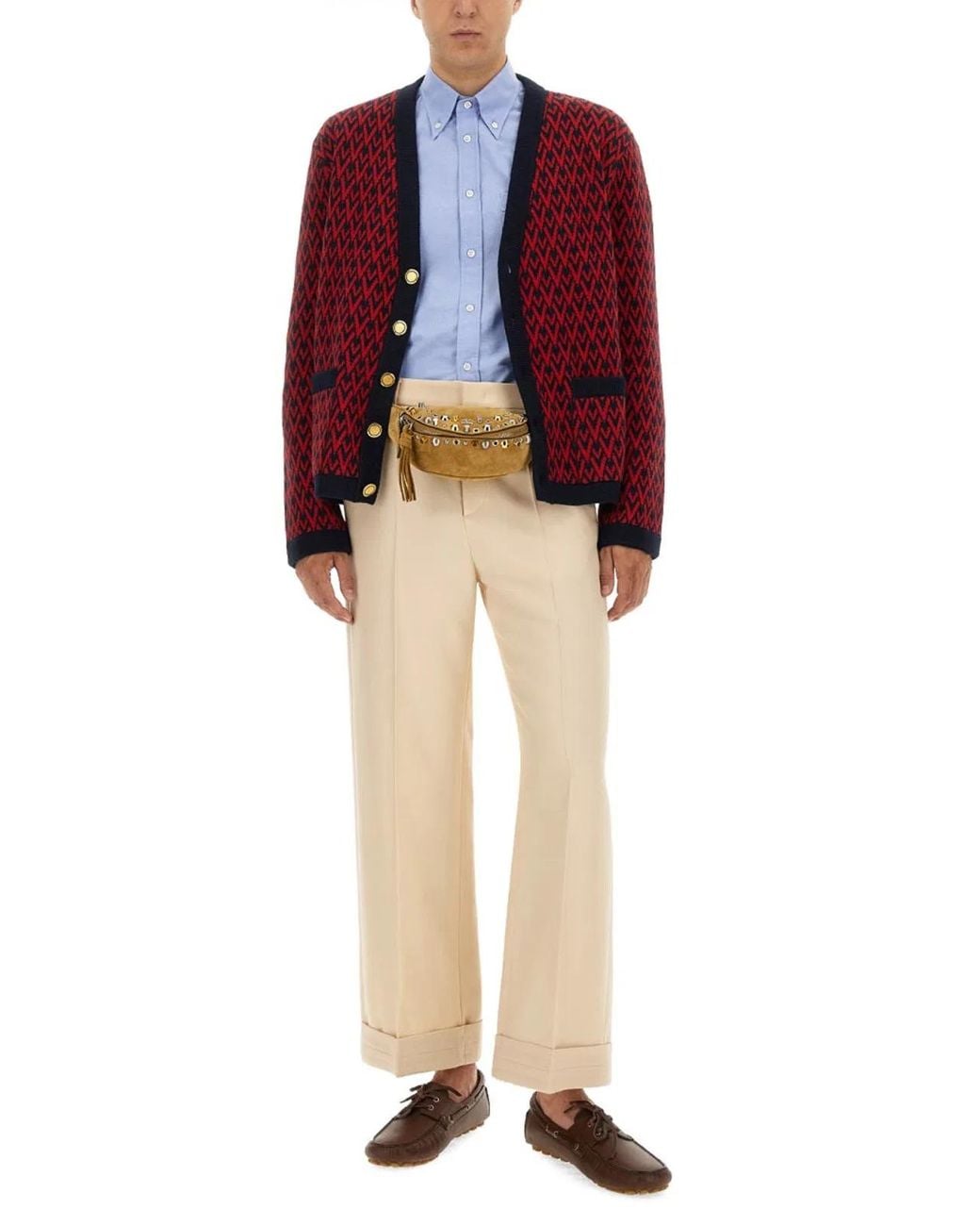 Valentino Red Cardigan With "Toute La V" Pattern for men