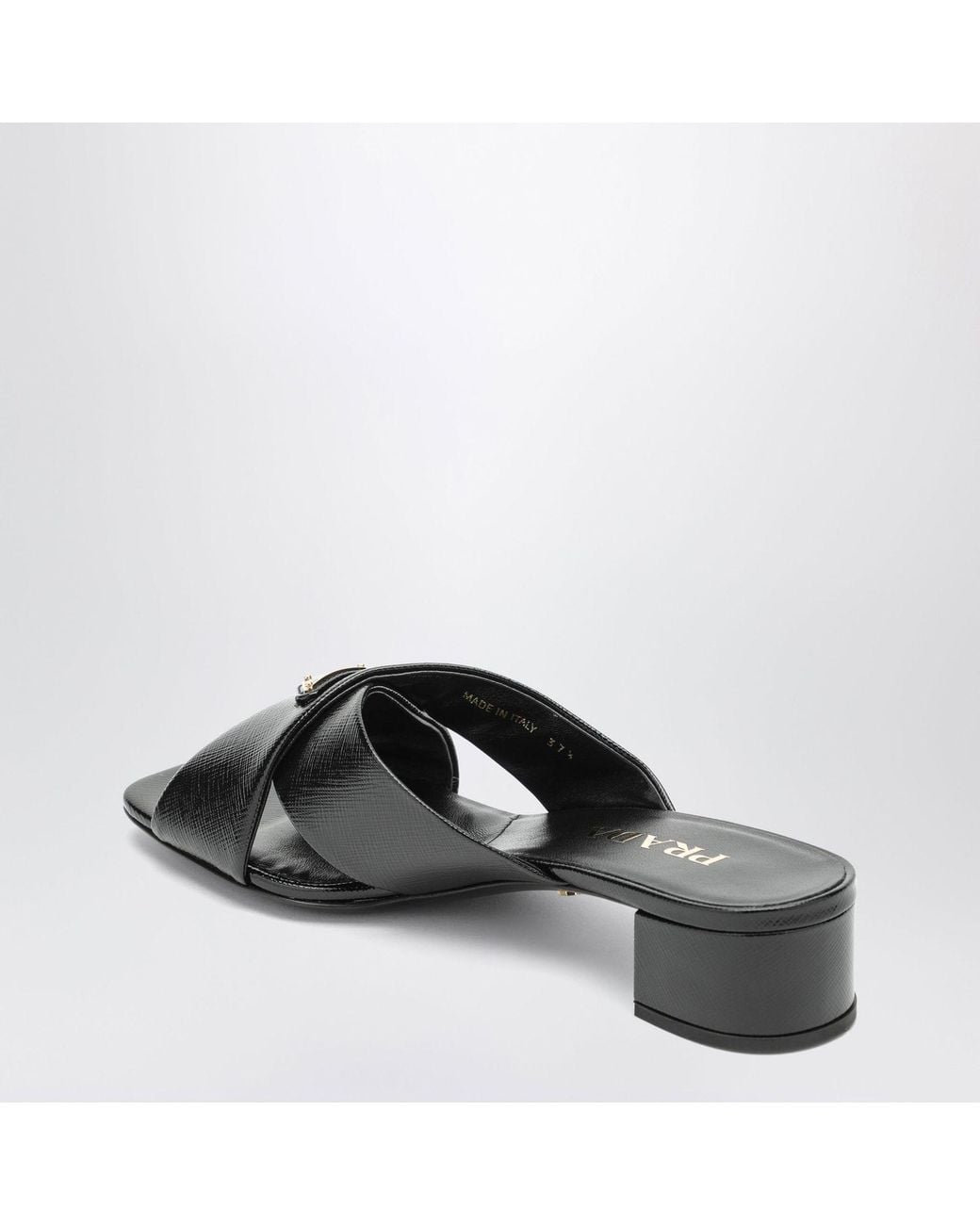 Prada Black Leather Mules With Triangular Logo