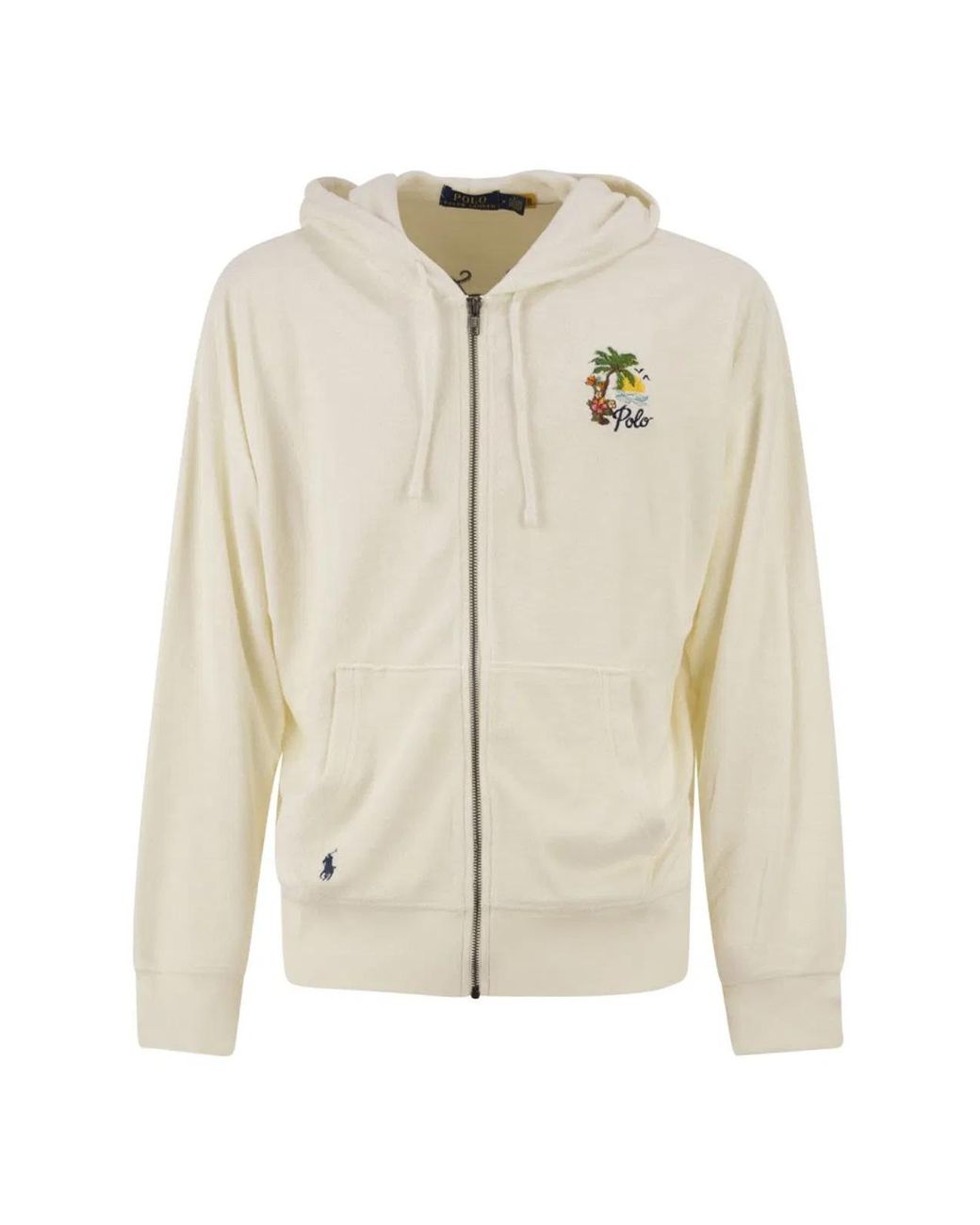 Polo Ralph Lauren Natural Cotton Blend Zip Hoodie With Tropical Embroidery for men