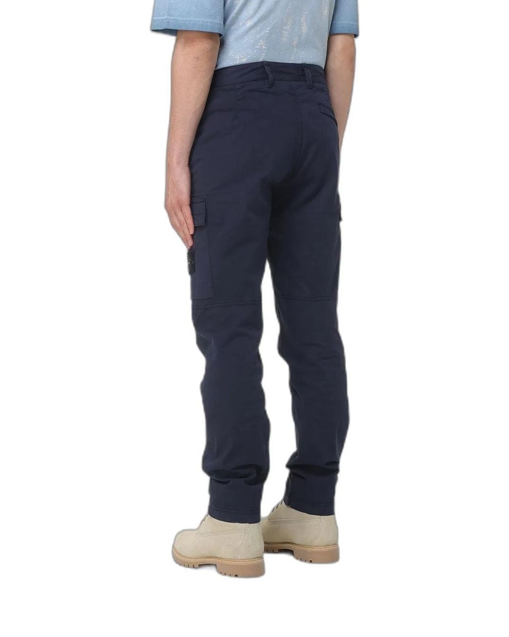 Stone Island Blue Cargo Pants With Logo And Pocket for men
