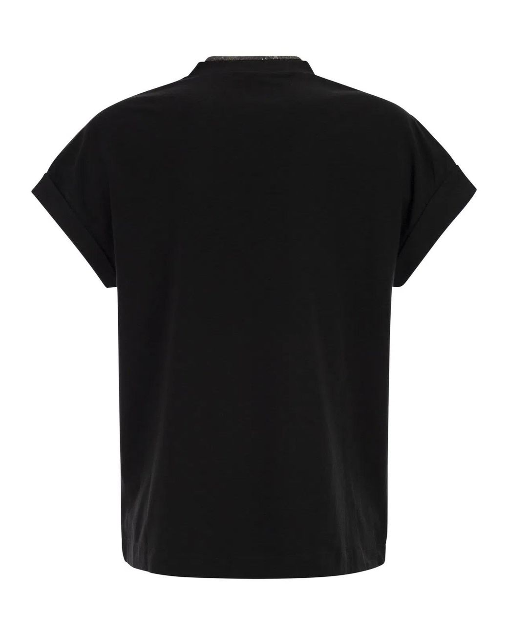 Brunello Cucinelli Black Stretch Cotton Jersey T-Shirt With Precious Neckline