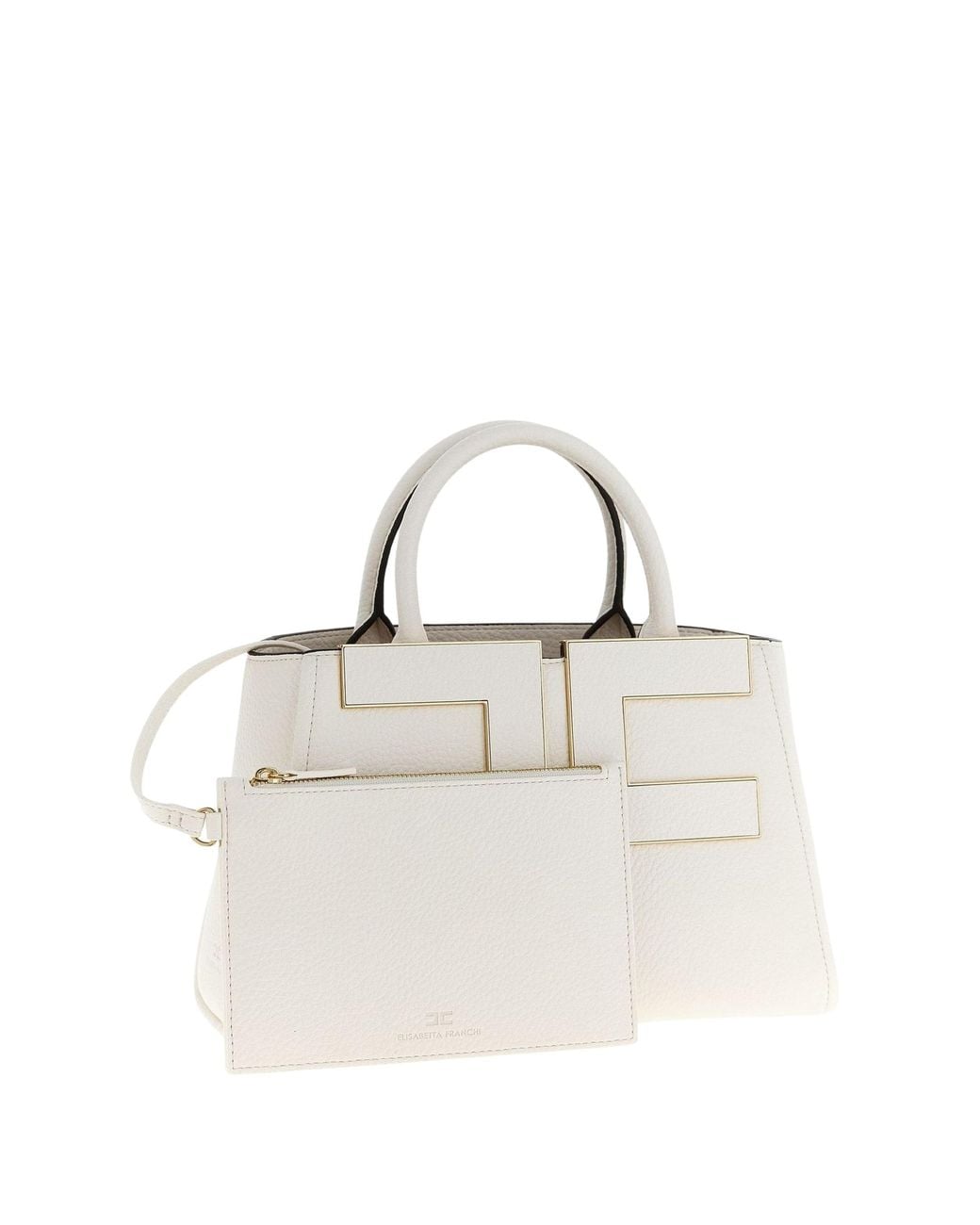Elisabetta Franchi White Maxi Logo Structured Tote Bag