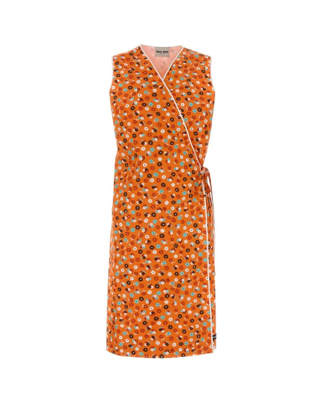Miu Miu Orange Floral V Neck Midi Dress