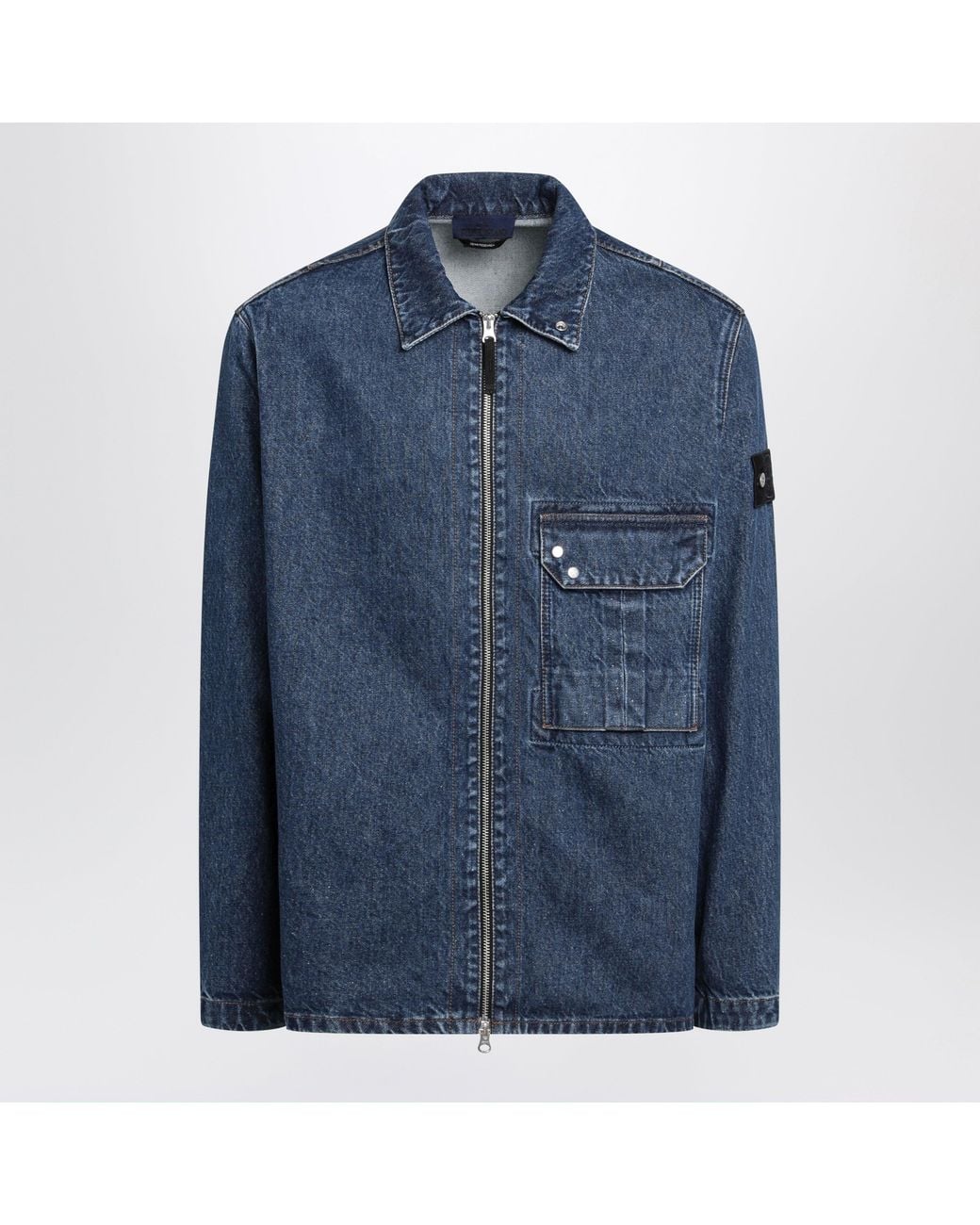 Stone Island Blue Light Bull Denim-Tc Overshirt for men