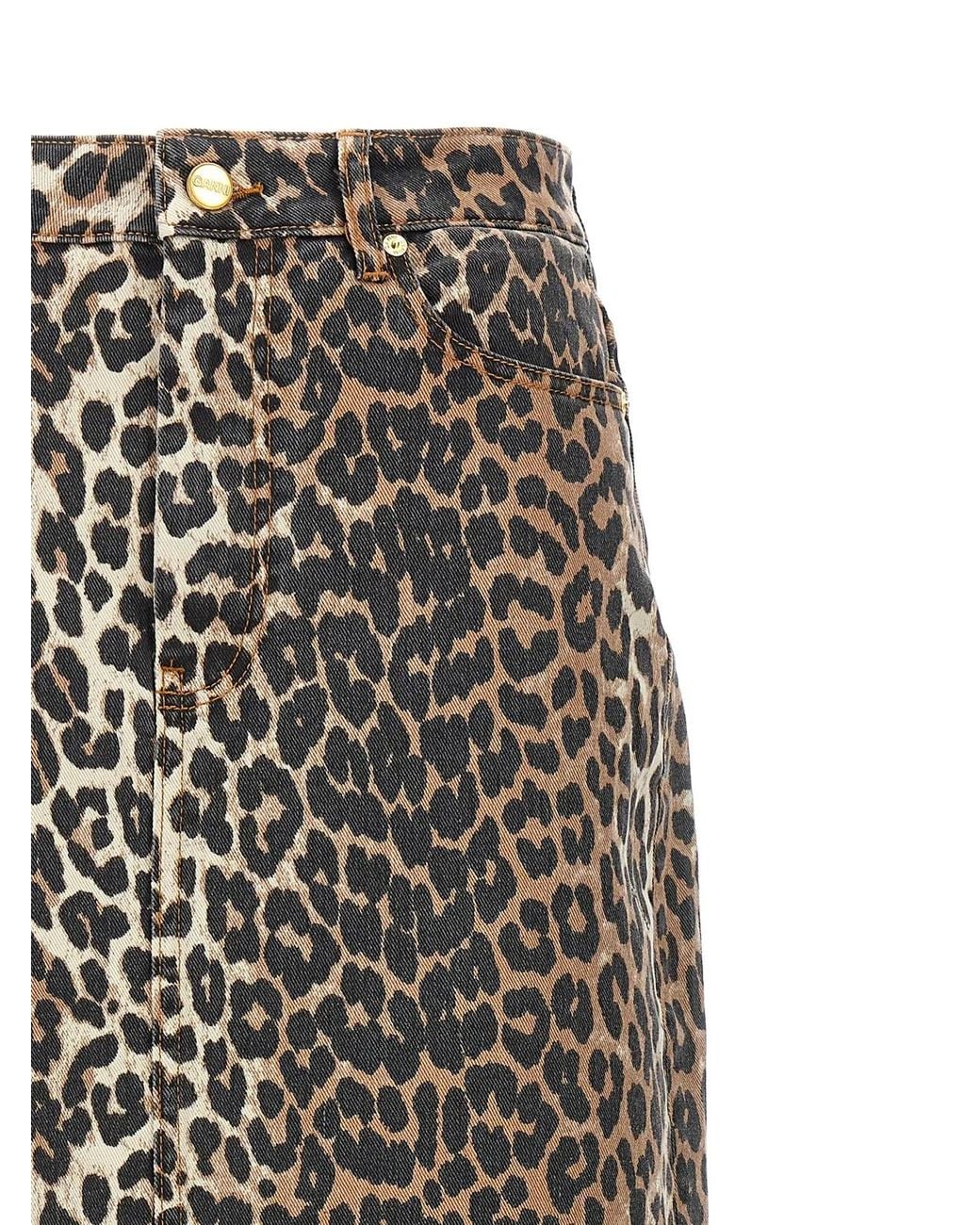 Ganni Brown Animal Print Long Skirt