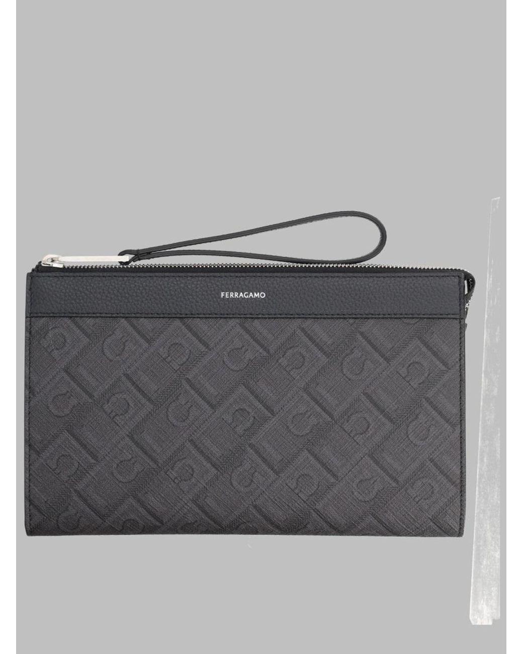 Ferragamo Gray Luxury Leather Clutch For for men