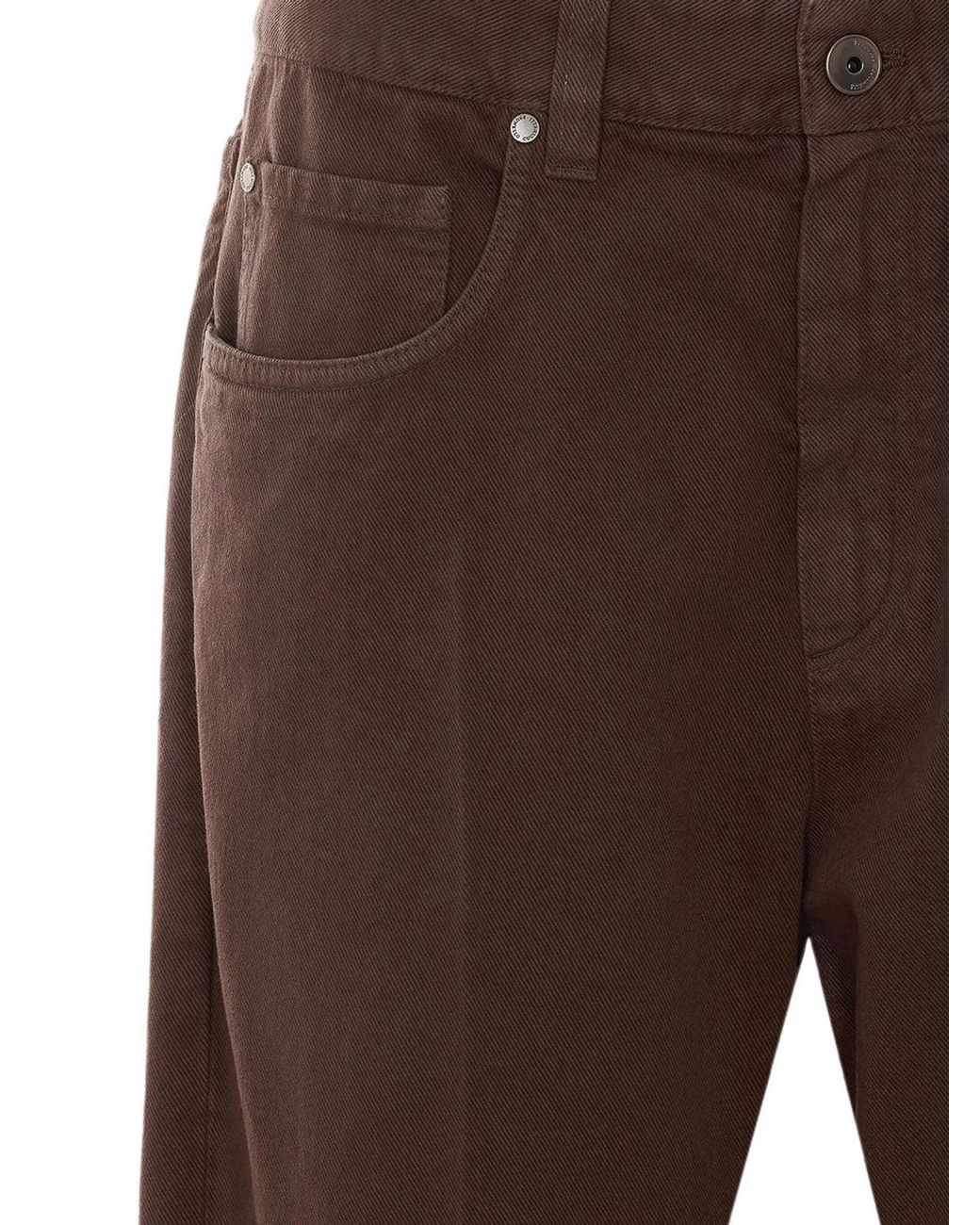 Brunello Cucinelli Brown Contemporary Loose Cotton Denim Jeans Featuring A Signature Monile Logo Detail