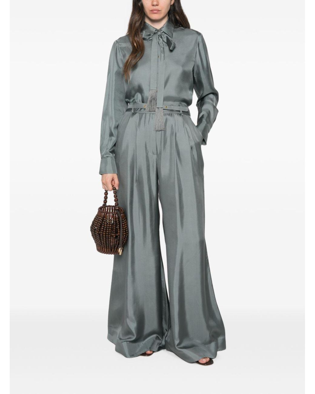 Zimmermann Blue Silk Wide-Leg Trousers
