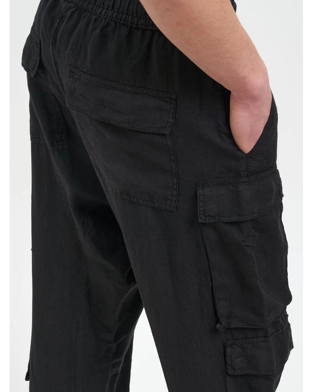 Thom Krom Black Double Cargo Linen Trousers for men